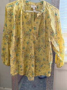 St. John's Bay Yellow Floral Button-Front Blouse